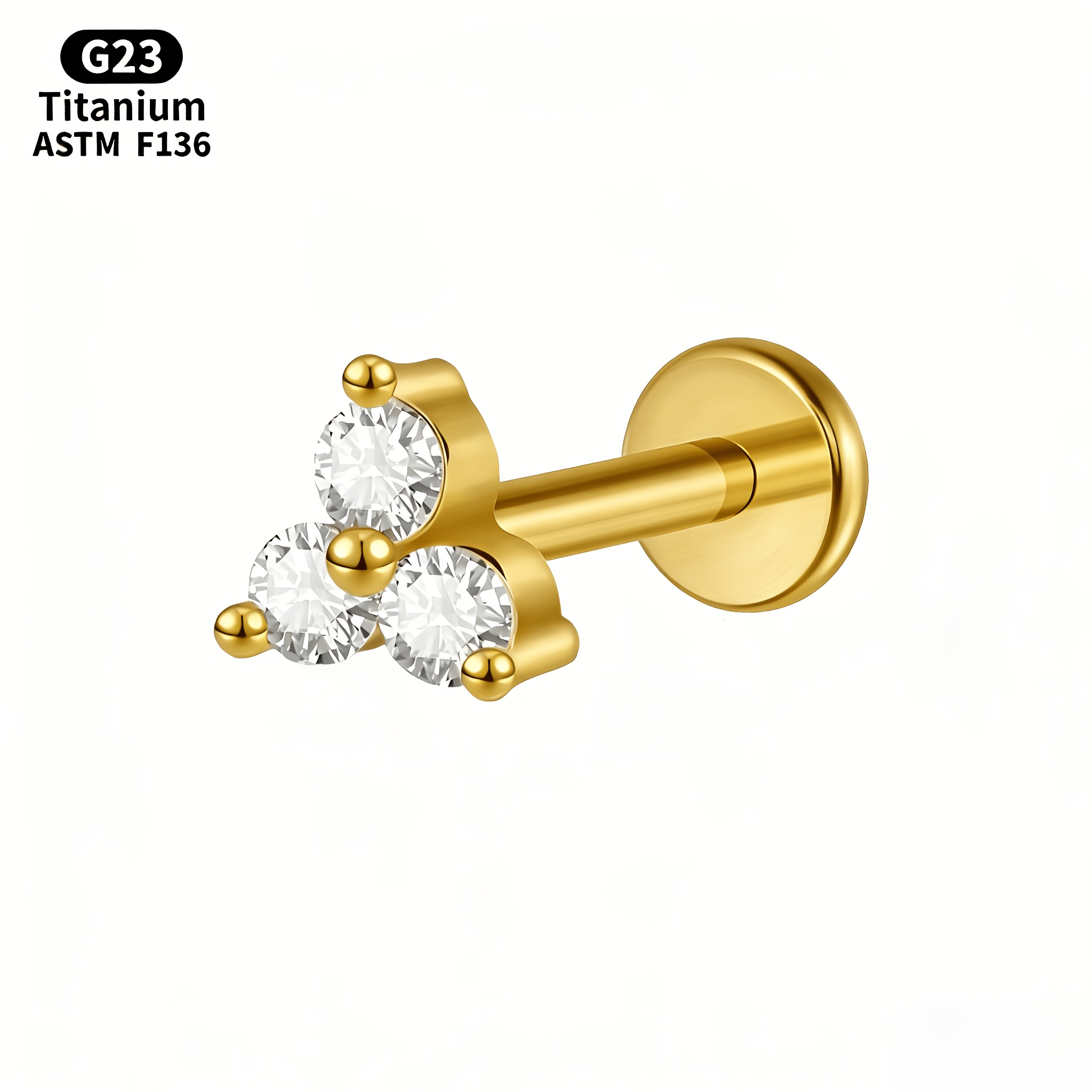 TEMU 1pc Fashionable Minimalist G23 Titanium Alloy Claw Synthetic Zirconia Internal Thread Lip Stud With 3 Synthetic Synthetic Zirconia Internal
