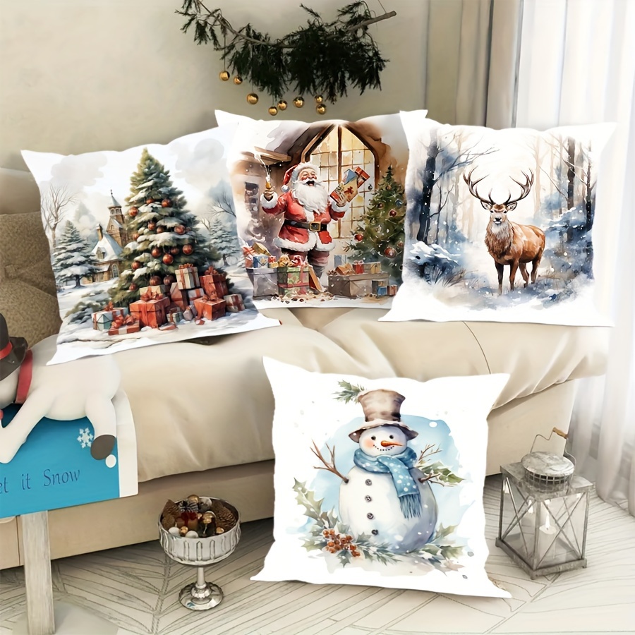 

4pcs Set Christmas - , For & Bedroom Decor, Washable, Zip