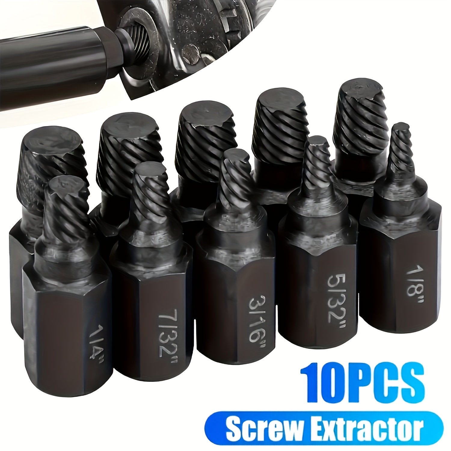 10pcs heavy duty thread extractor set   remove damaged stripped or broken bolts hex screws fasteners high strength construction for long lasting  