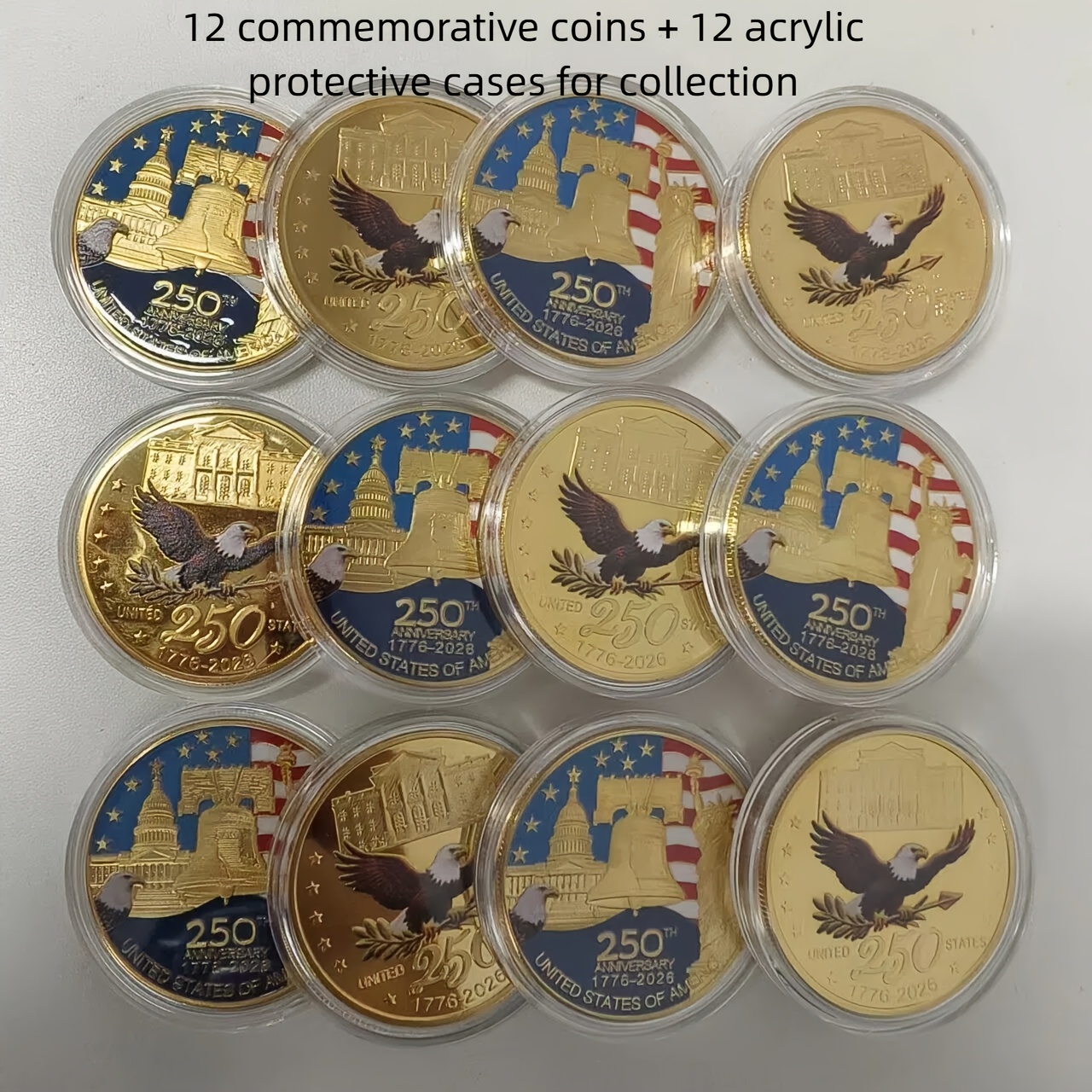 TEMU 24pcs Set Of Replica ( + 12 Acrylic Protective Cases For Collection), Including 250th Anniversary Commemorative Of The United States, Exquisite