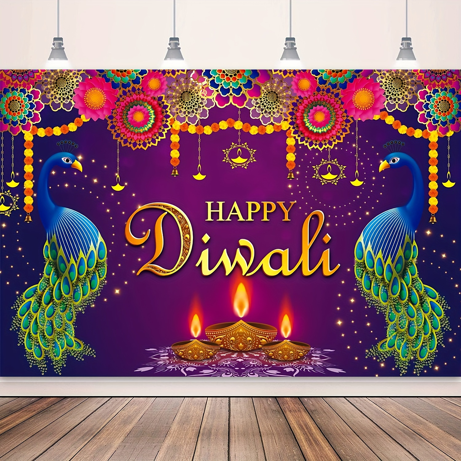 

Festive Diwali Peacock Banner: Vibrant Vinyl Backdrop For Indoor/outdoor Decorations - Suitable For Room, Party, Photography, And More