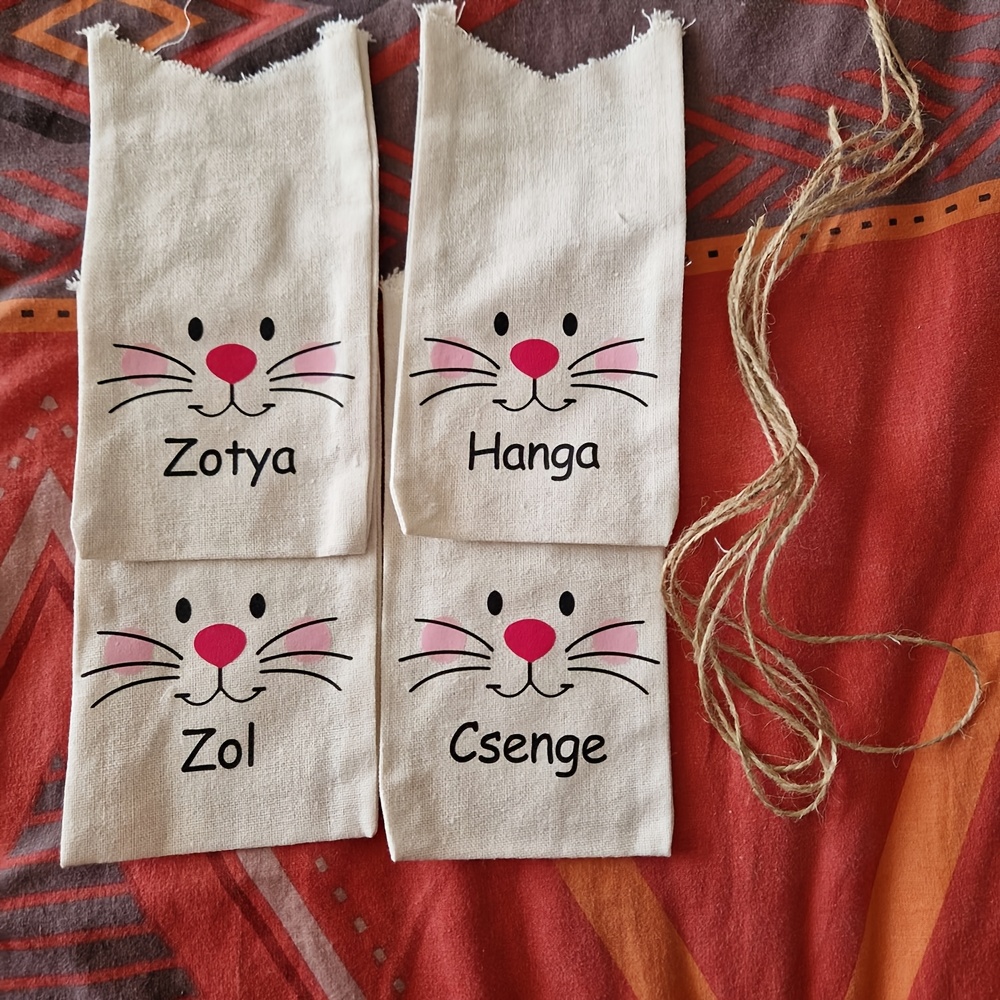 E-shop 4 Stück personalisierte Osterhasen-Geschenktüten mit Namen, Eiersuche-Korb, Eimerfüller, fröhliche Osterparty-Deko, Tischdekoration, Schild für