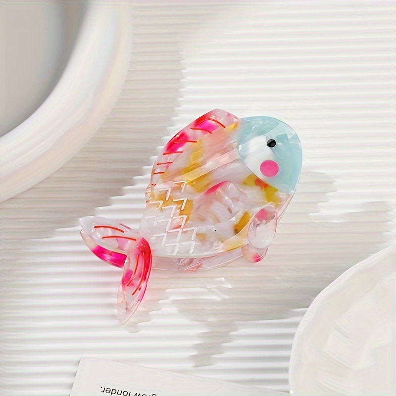 Image of Summer Acetate Hair Clip For Adult Women, Elegant And Spliced Shark Claw Clip For