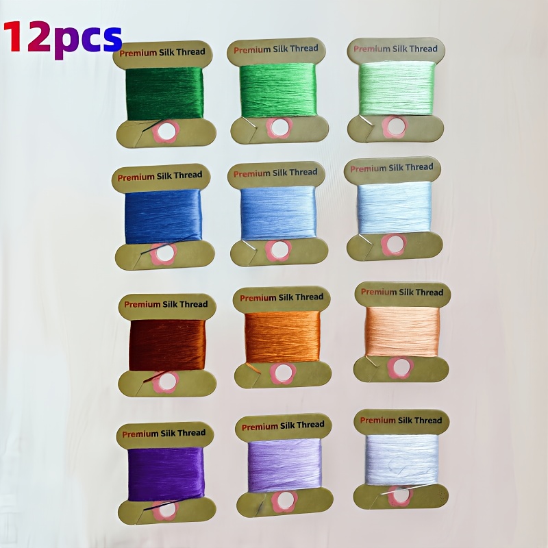 12 Skeins of Premium Silk Thread Spools for Embroidery & Craft Decoration