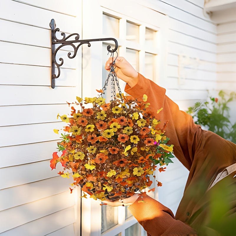 2pcs vibrant autumn floral hanging basket orange yellow artificial flowers with green leaves uv resistant plastic   thanksgiving halloween christmas weddings ideal for patio porch balcony window sill decor outdoor decorations 0
