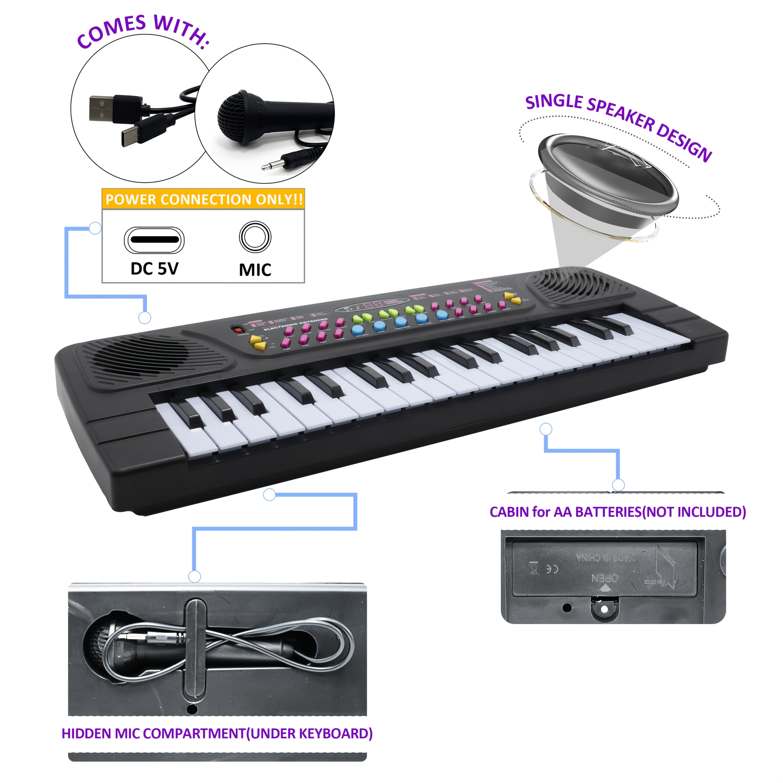 37-Key mini Portable Electronic Keyboard/Piano for Kids/Youngsters Boys & Girls with Microphone USB Christmas/Birthday Educational Gift, Kids Musical Instrument, Compact Electronic Keyboards, Recording Microphone Included, Adjustable Tuning, Holiday