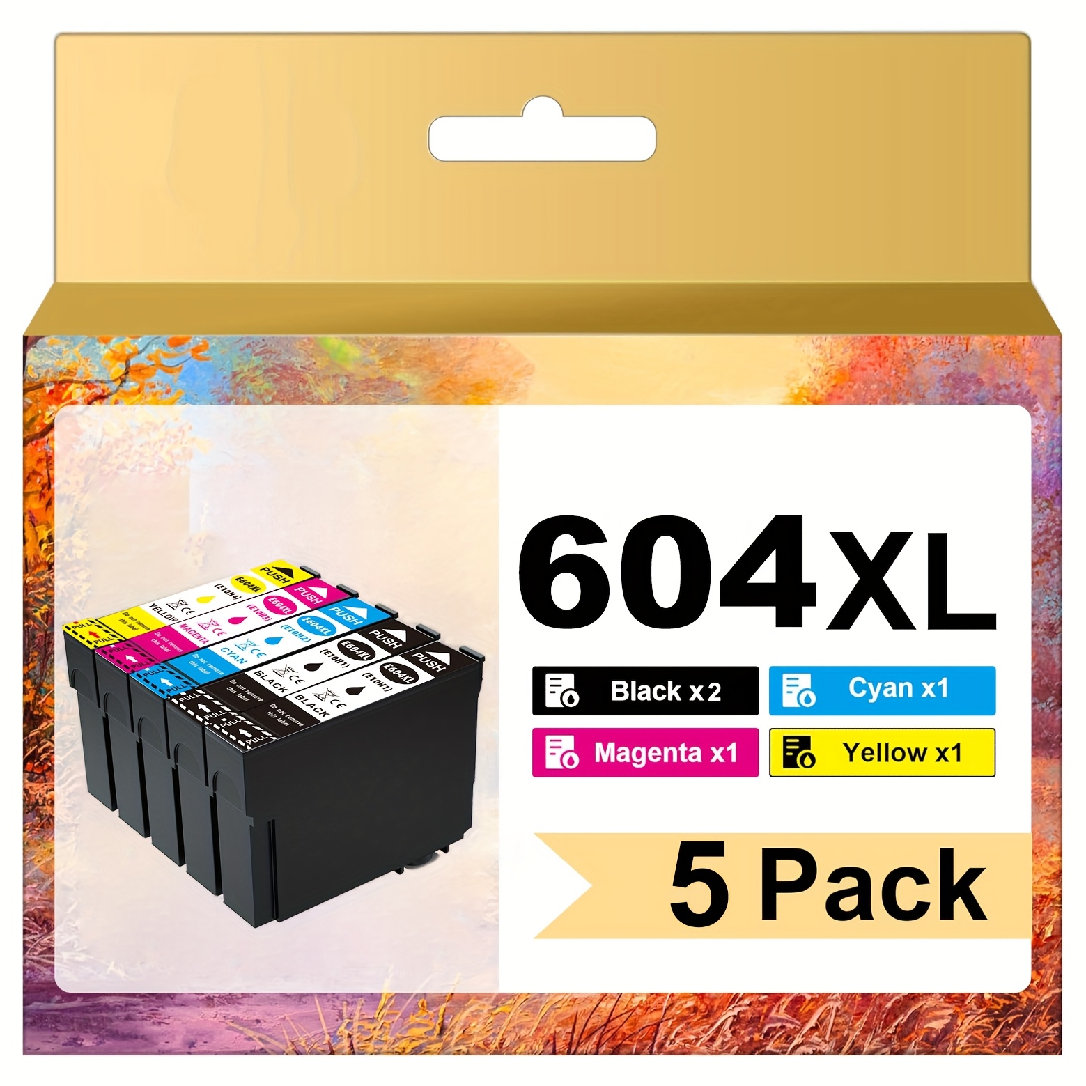 

604xl High- Ink Cartridge Pack, 5pcs Compatible With Xp-2205/3200/4200 & Wf-2910/30 Series - Black, , , Yellow