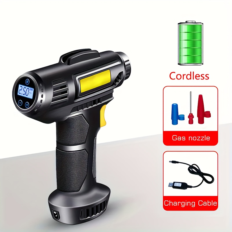 TEMU 1 Unit Of A Portable Car Air Pump, A Cordless Handheld Compressor With A Digital Display, Of Inflating Tires For Cars, Motorcycles, And Bicycles Up To 150psi With High Power And Speed.