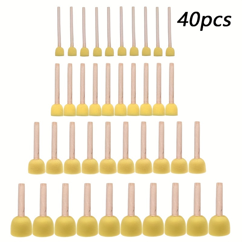 

40 Pieces Of Circular Sponge Foam Brushes, 10 Pieces Each Of 4 Sizes, Paint Sponge Brush With Wooden Handle, Suitable For Painting Crafts. Wooden Handle Circular Mushroom Sponge Brush.