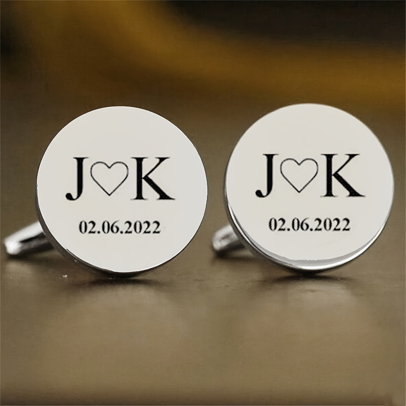 TEMU Custom Engraved Stainless Steel Cufflinks With 2 Letters, Heart, And , Exquisite And Stylish, Perfect For And Groomsmen, A Versatile Accessory