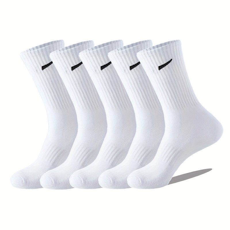 Image of 5/10 Pairs Of Men's Breathable Mid-tube Socks, Solid Color With Striped Design, Suitable For Spring And Summer