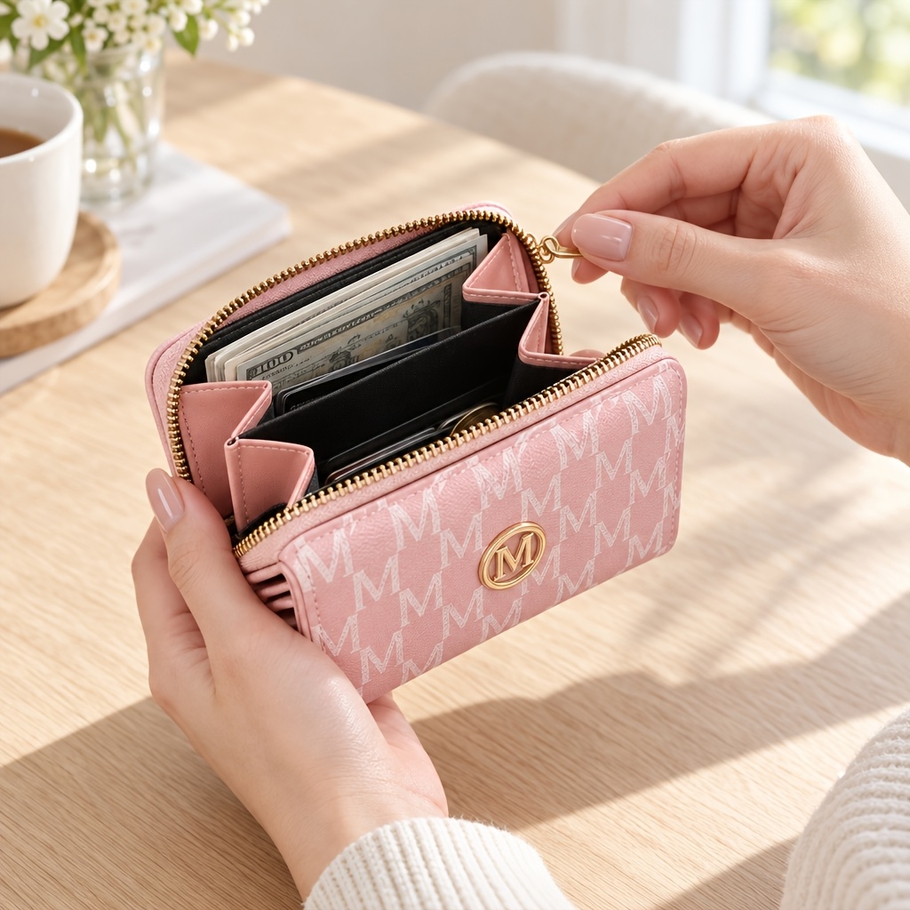 1pc Women's Wallet M Monogram Print Trifold Long Clutch Card Holder Purse, Christmas Gift For Mom Wife Girlfriend, Halloween Spooky Season Gift For Her, Daily Travel Use, Ladies Wallet Coin Purse