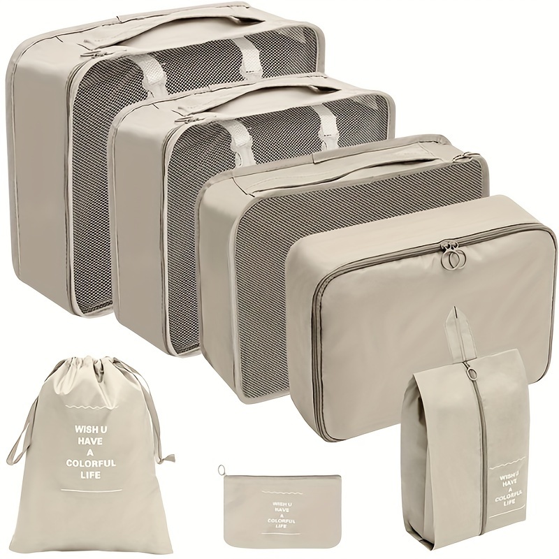 4-Pack Beige Compression Packing Cubes For Travel