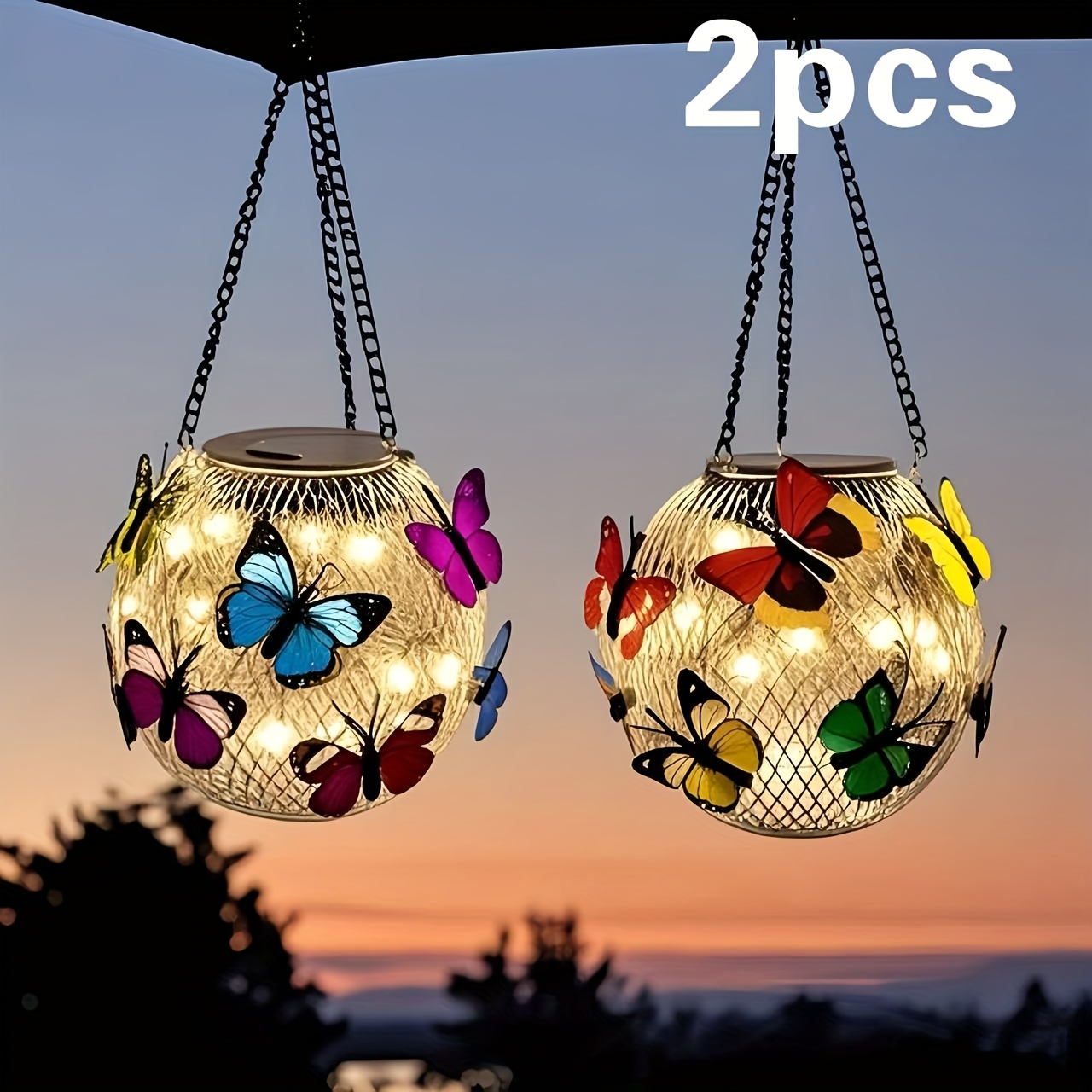 TEMU 2pcs Solar Outdoor Lanterns, Ip65 Metal Wrought Solar Garden Hanging Decorations, 100lm, Patio Outdoor, Halloween Christmas Atmosphere Decor