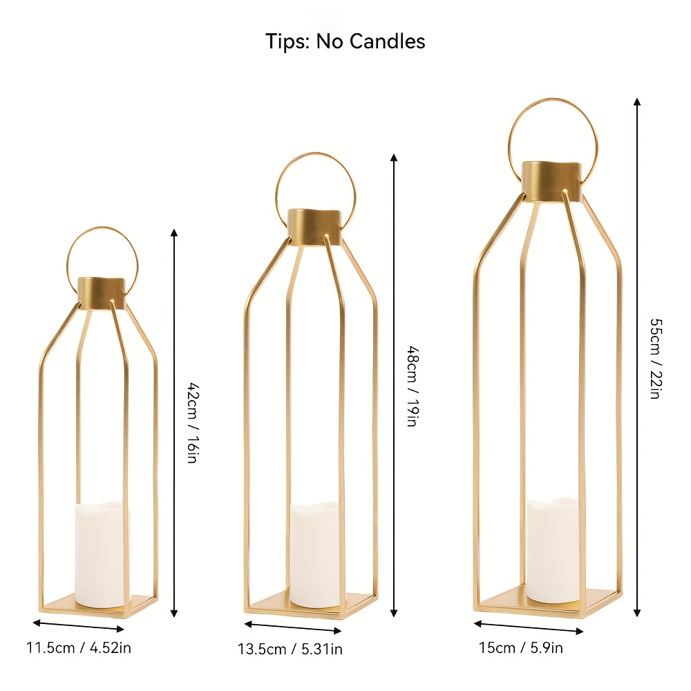 Image of 22'' 19'' 16'' Lanterns Decorative Candle Holders- Tall Large Black Metal Candle Lanterns Set Of 3- Lanterns Decor For Indoor, Outdoor, Tabletop, Porch