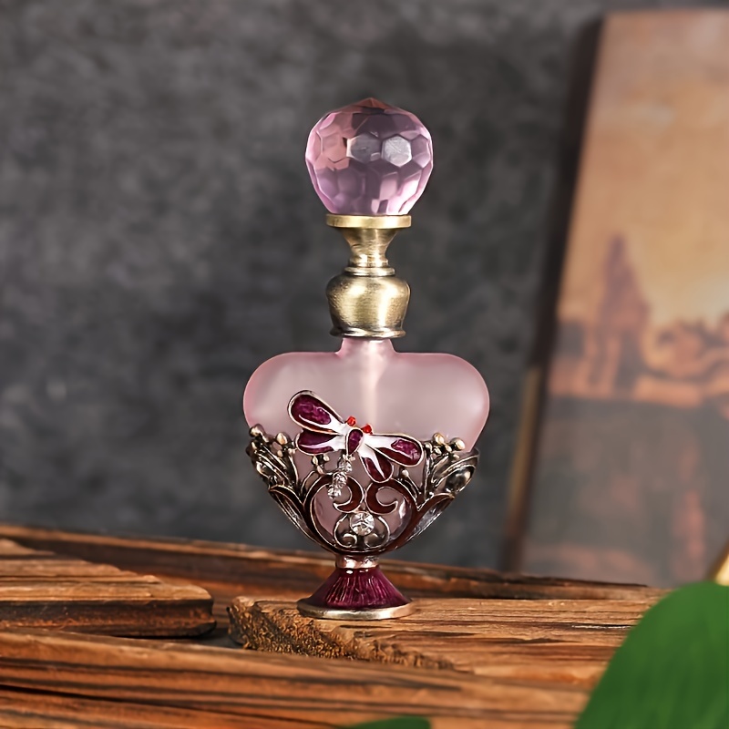 TEMU A 4ml Purple Dragonfly-encrusted Diamond-shaped Glass Perfume Bottle, Which , Filled And Reused. A Decorative Item For Table, A Gift For Ladies