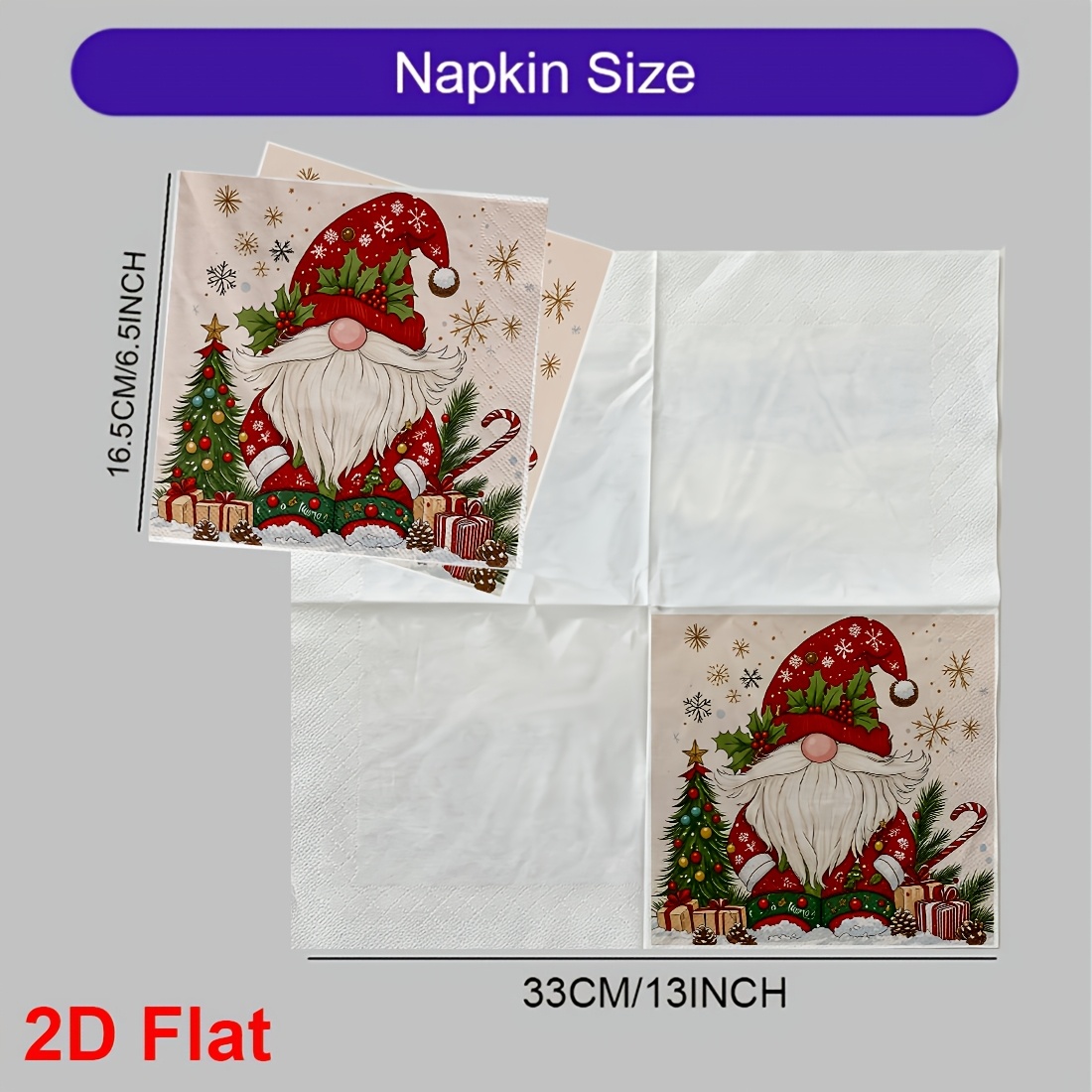 TEMU 20pcs 2d Flat Napkins Festive Christmas Gnome Snowflake Print Disposable Napkins Holiday Party Tableware For Xmas, Birthday, Baby Shower, Gift