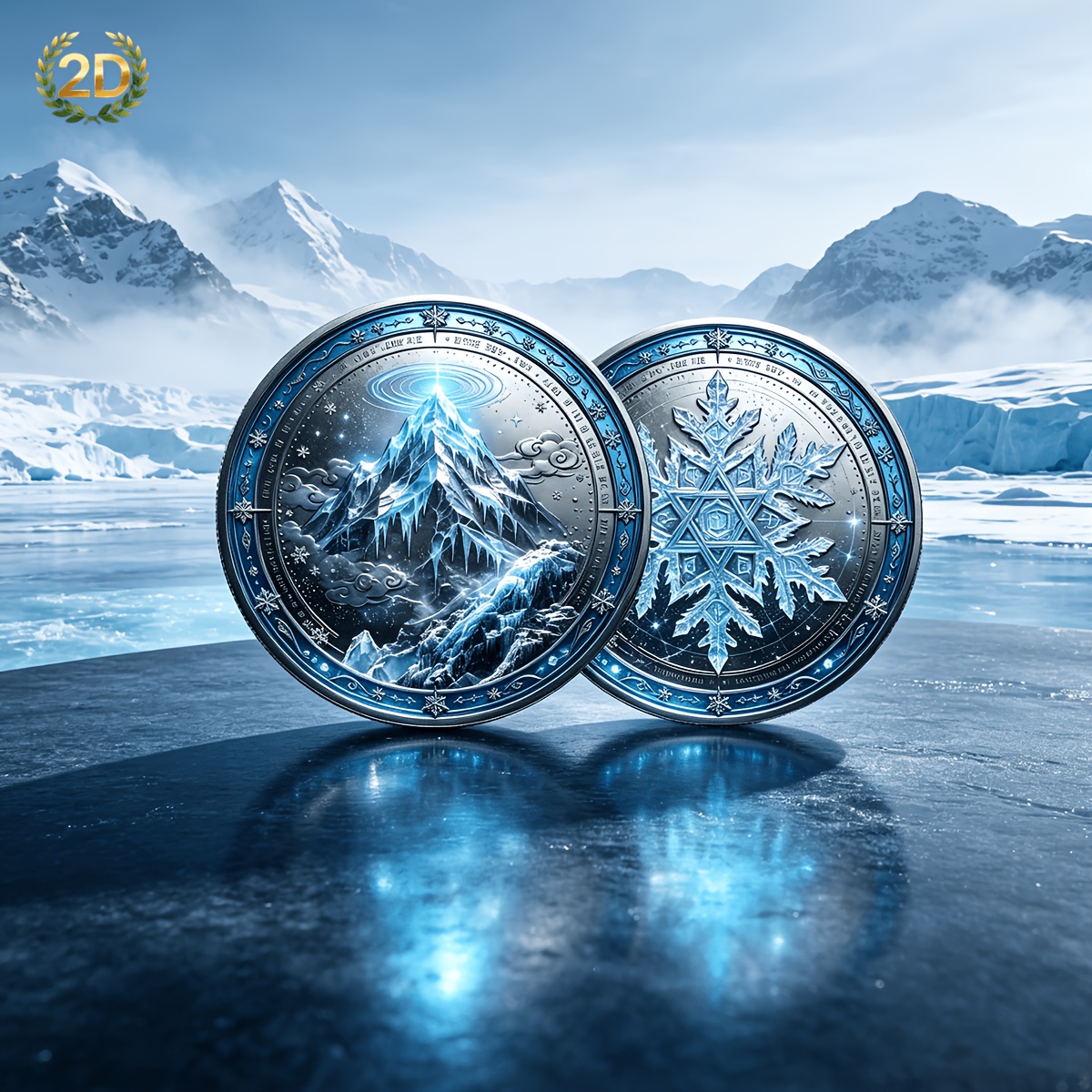 TEMU 1 pièce Monnaie Commémorative de Neige Montagne 2D Imprimée Plate en Collection Paysage Ton Froid Neige Glace de Jeu Pièce de Bureau Décoration