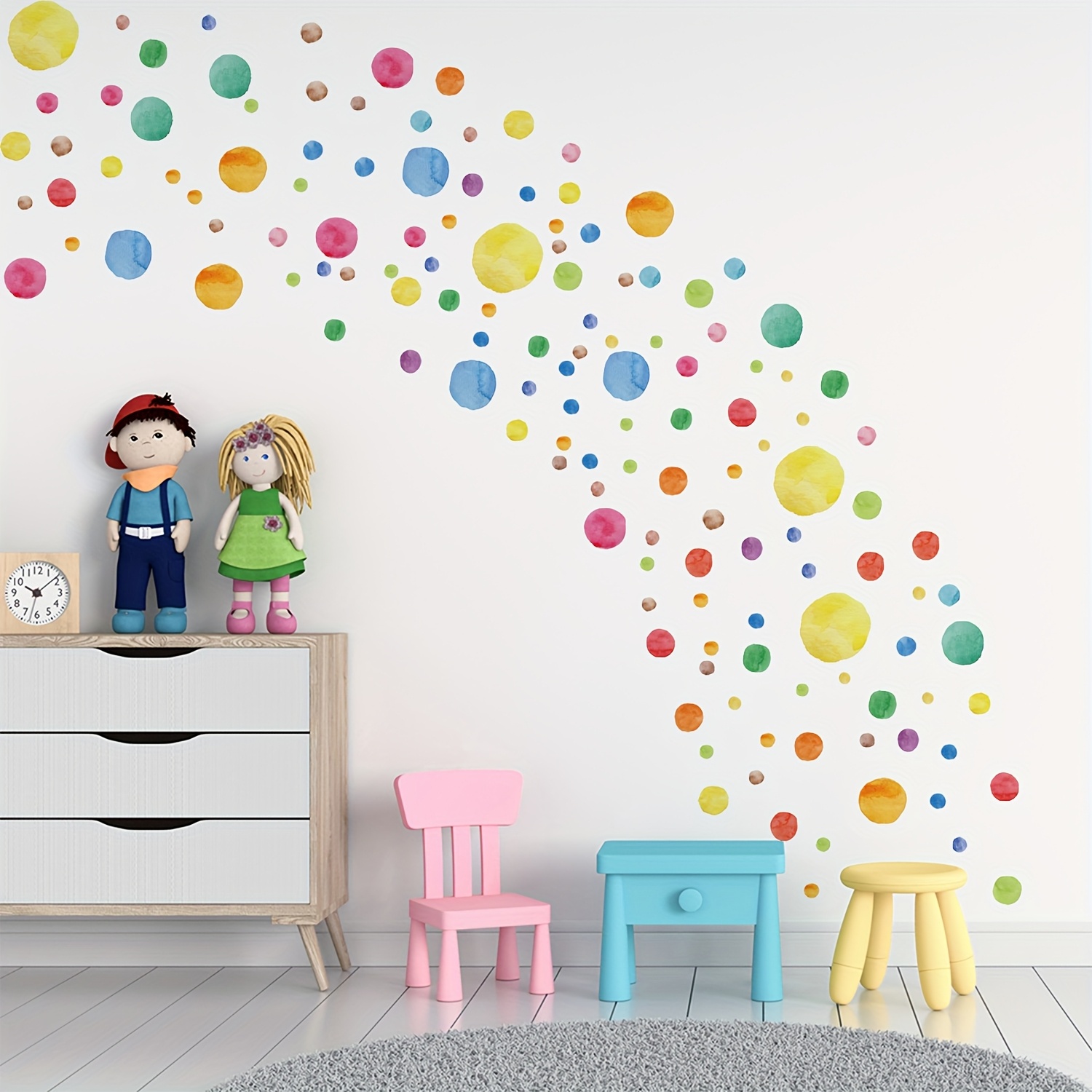 Image of 140pcs Of Bohemian Style Watercolor Dot Wall Stickers For Home Decoration In Bedrooms And Living Rooms