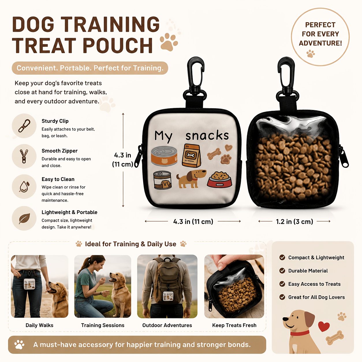 portable pet treat pouch zipper dog snack bag with clip for training and walking Product details 1
