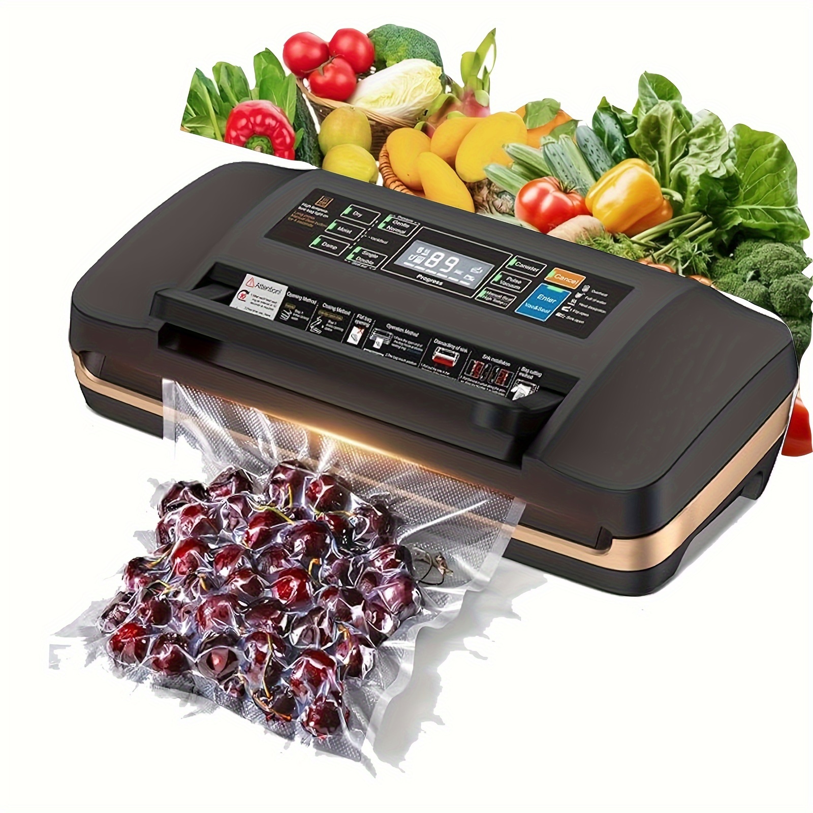 TEMU 12-in-1 Commercial Food Vacuum Sealer Machine 10 Sealer Bags And Built In Cutter Compact Food Sealer Vac Pack Machine For Sous Vide Foods For
