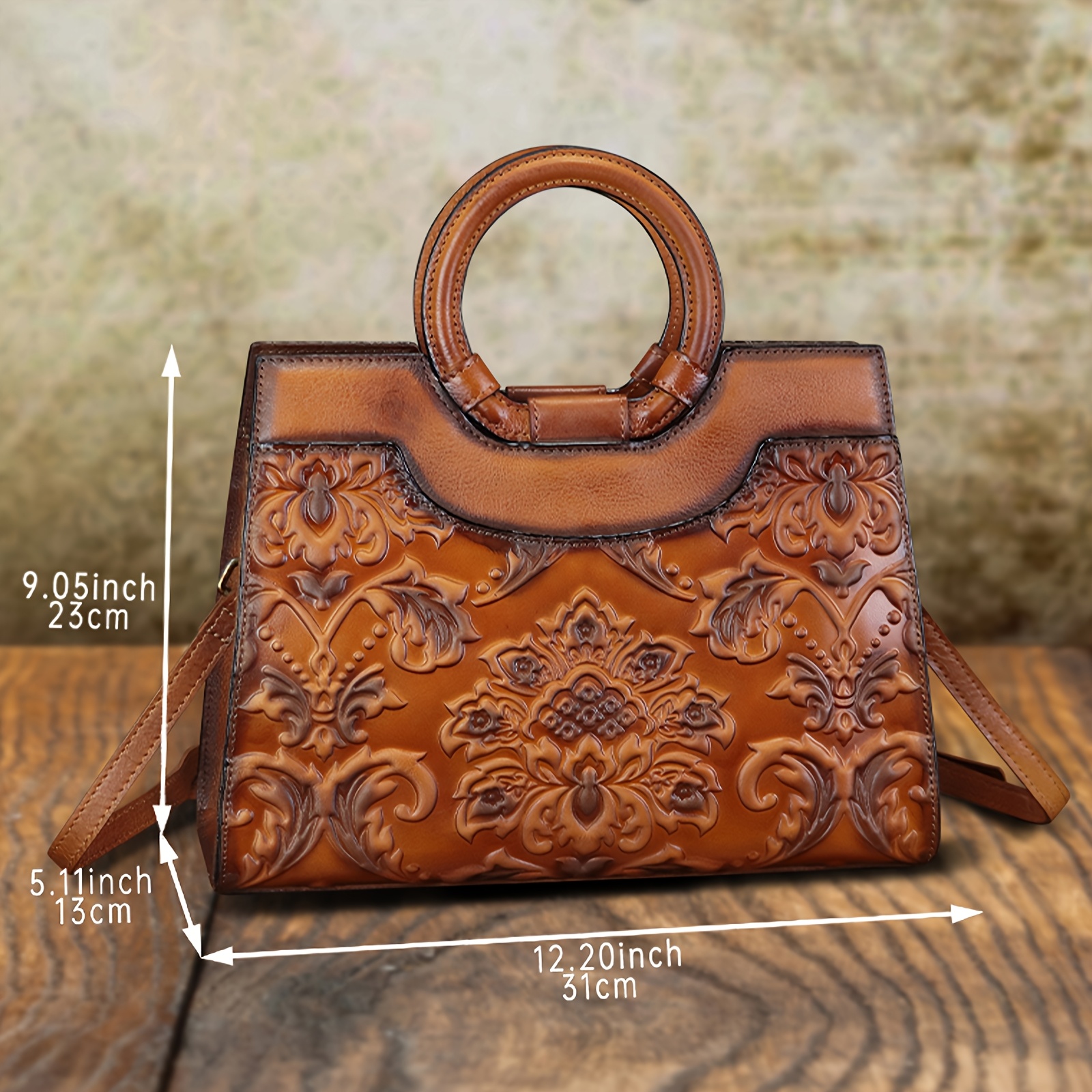 QWQ Women' Genuine Leather Handbag & Purse - Top-Grain Cowhide Vintage Satchel Bag with Detachable Crossbody/Shoulder Strap, Embossed Full-Price Genuine Leather Bag (No Cheapen Additions) for, Travel, Everyday Use -