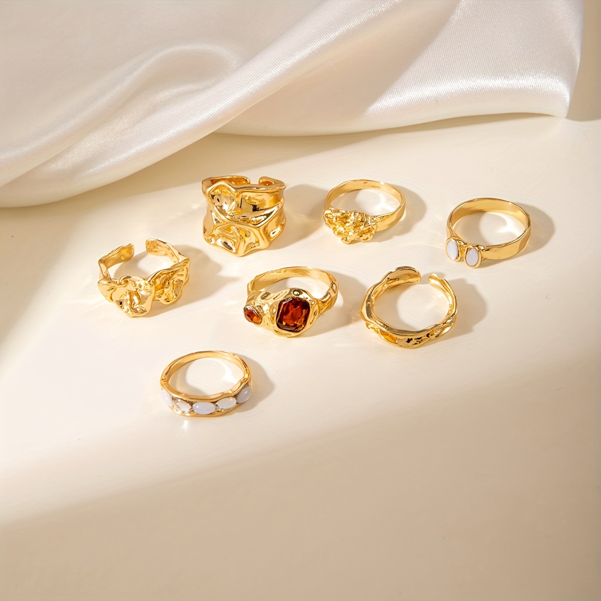7pcs Luxurious Square Imitation Gemstone Ring Set
