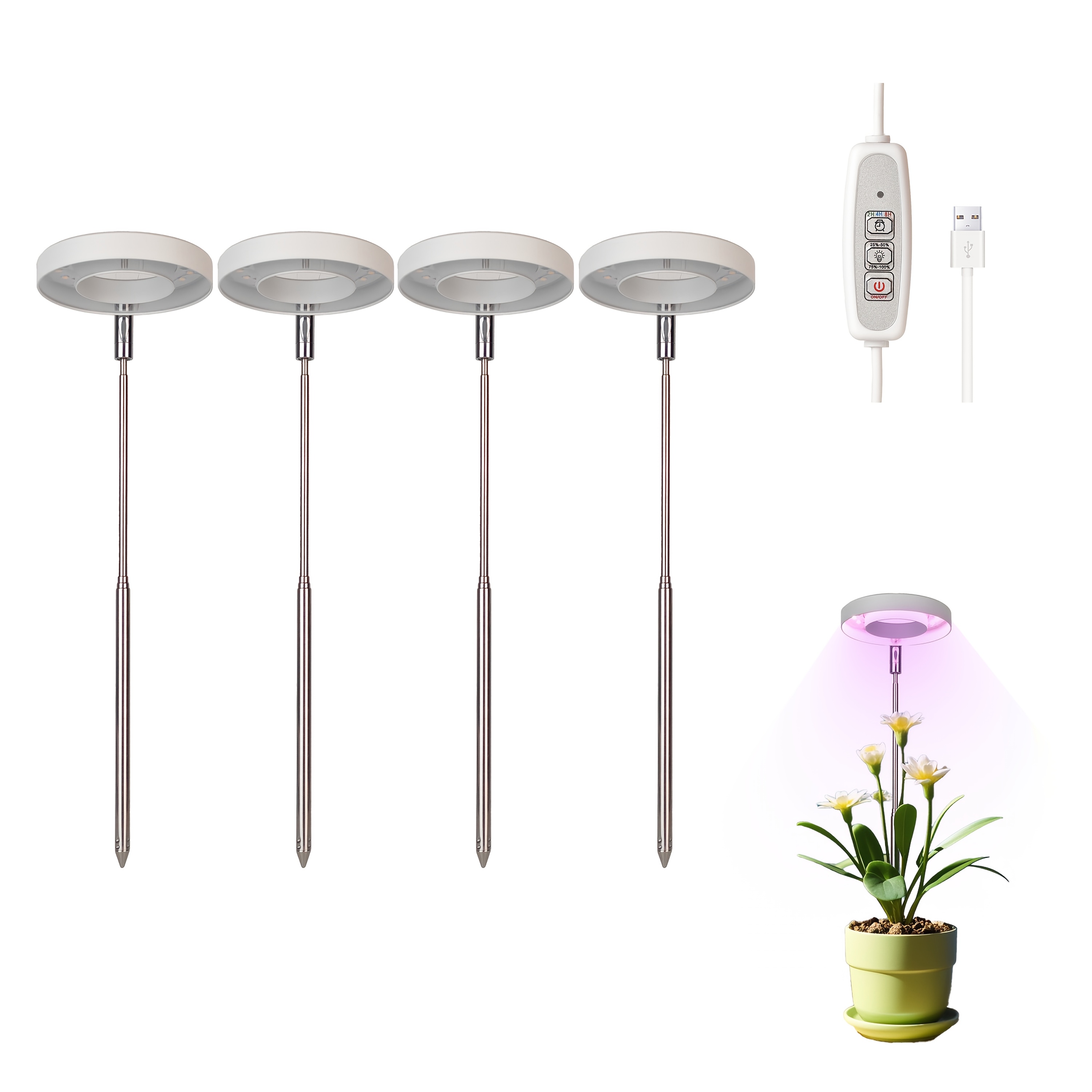 

4- Led Auto , Height , 4 Dimmable , Usb , , For Plants