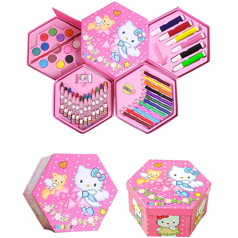 

A Hello Kitty 46-color Painting Set Holidays, Featuring A Plastic Art Supplies Kit With A Rotating Storage , An Ideal Gift For Art Enthusiasts And Collectors.