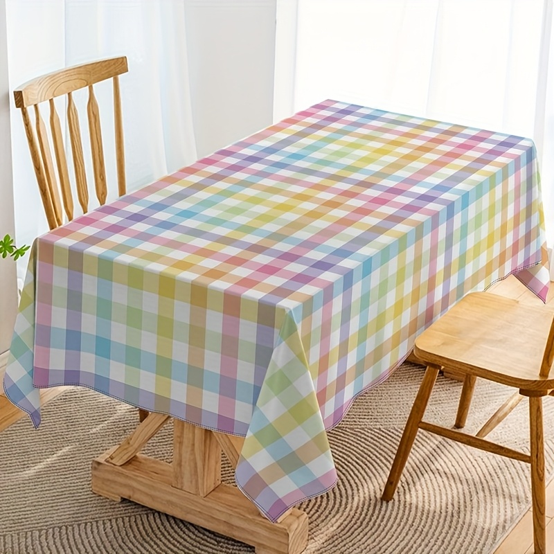 TEMU 1pc 1pcs Colorful Checkered Tablecloth Suitable For Easter Spring Themed Decorations, Rectangular Polyester Table Cover With Table Setting,