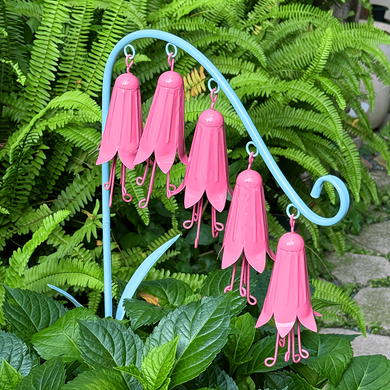 TEMU 【3d】 [3d] 1pc Whimsical Flower Wind Chime Garden Stake - Durable Metal Outdoor Decoration, Colorful Bell Flowers, Versatile For Garden, Patio,