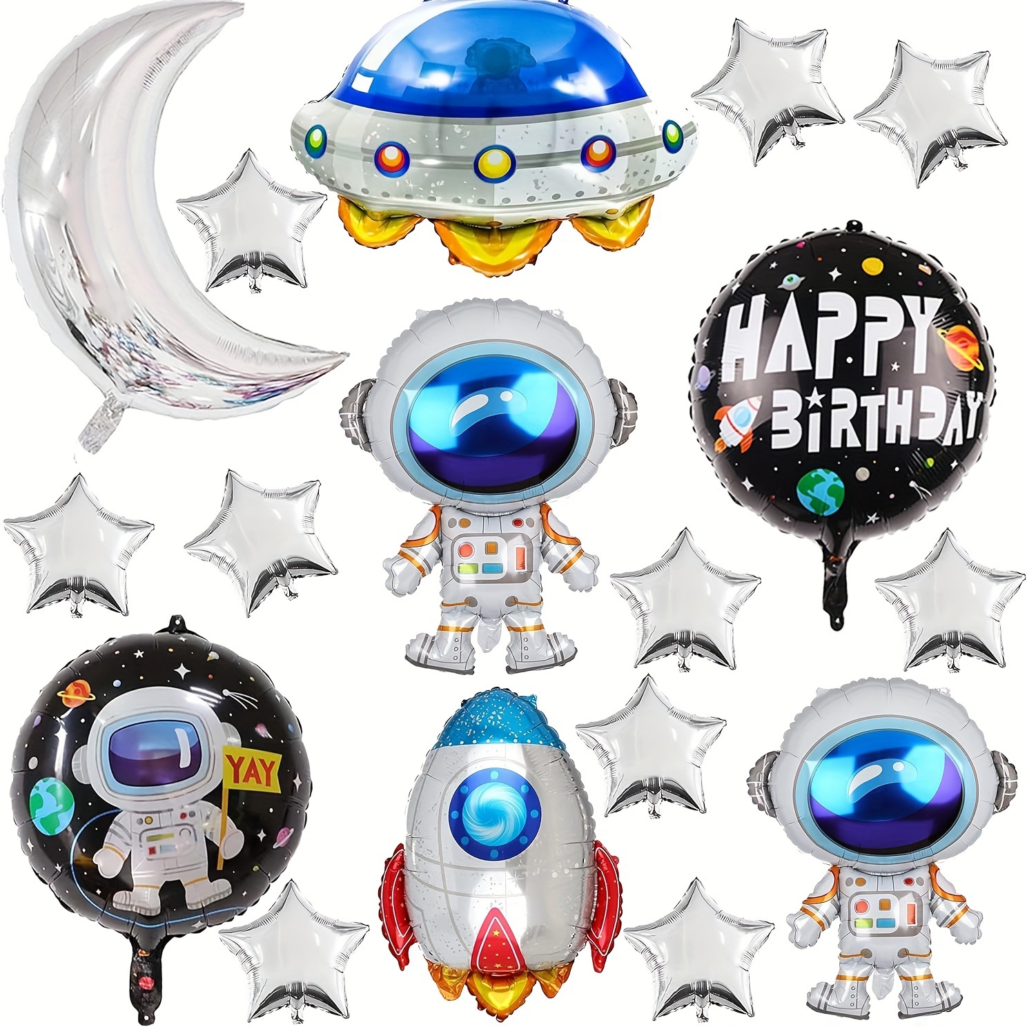 

18pcs Astronaut Spaceman Foil Balloons, Rocket Airship Star Moon Balloons Helium Balloons Space Galaxy Themed Party Supplies Happy Birthday, Baby Shower Outer Space Decoration