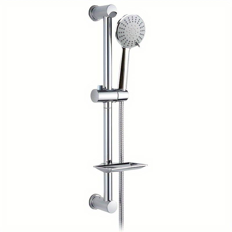 High-pressure Handheld Shower Head With Soap Dish - Stainless Steel, Wall-mounted, Adjustable Height, 5 Spray Settings, Chrome Finish, Modern Bathroom Upgrade, Shower Accessories