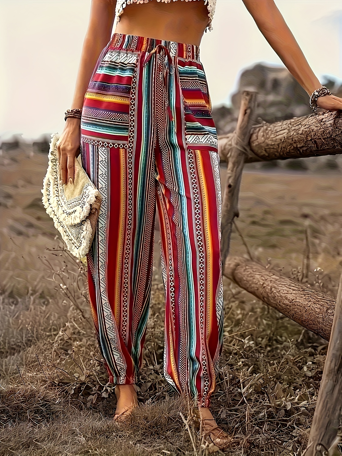 パンツ ISTANTE GEOMETRIC WIDE TROUSERS pants womens elegant geometric print wide leg pants pockets casual