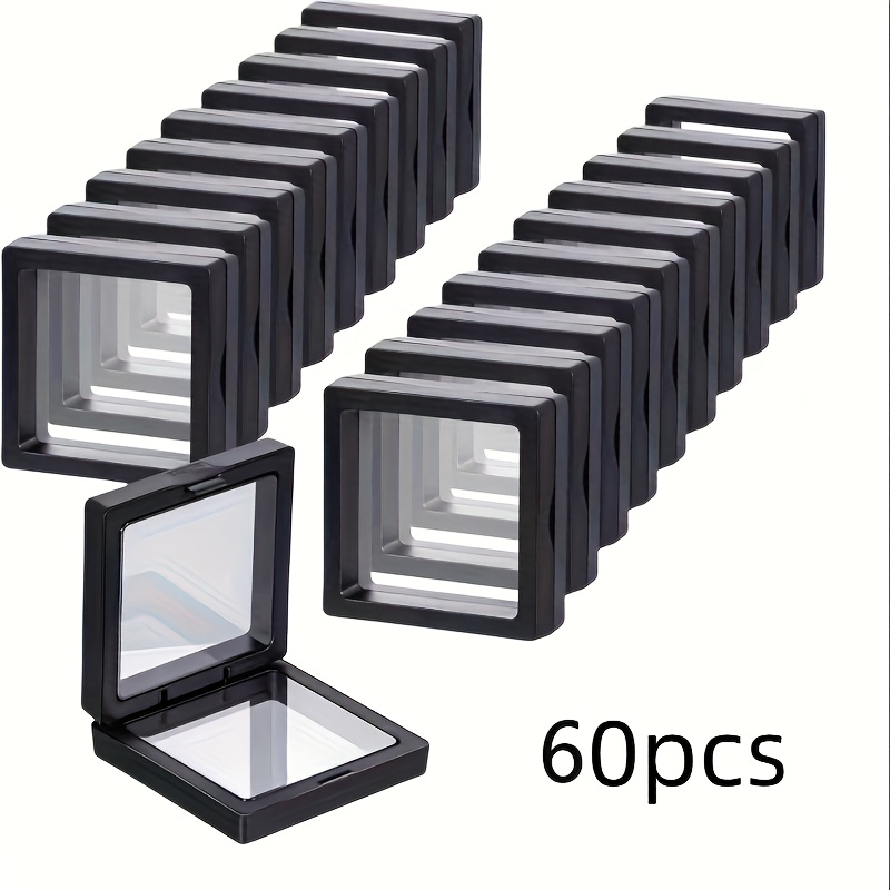 TEMU 10/60pcs Floating Frame Display Stand Transparent Plastic Floating Display Case 3d Floating Frame Clear Jewelry Box Coin Display Case For