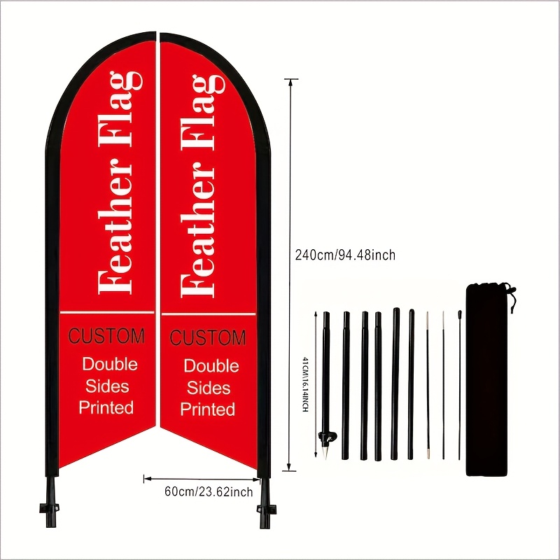 TEMU Custom Knife-shaped Double-sided Flags, Including Flagpole Set And Ground Stakes - Made Of Durable, Breathable Polyester Fiber, Screen Printed,