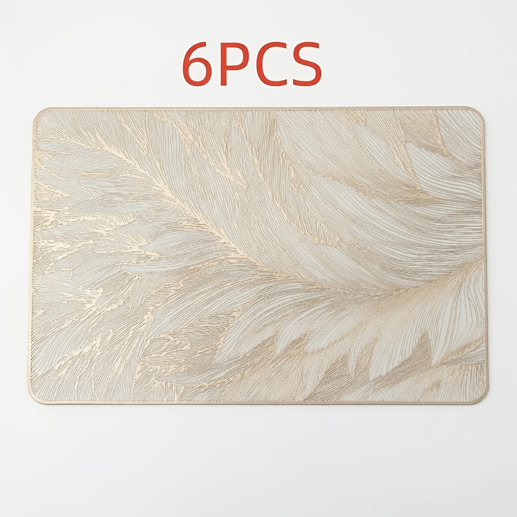 6pcs Palm Leaf Texture Placemats, In Golden And Silvery, Non-slip, Washable, Wipeable, And High Quality, Vinyl Pressed Placemats Suitable For Indoor And Outdoor Weddings And Holiday Parties