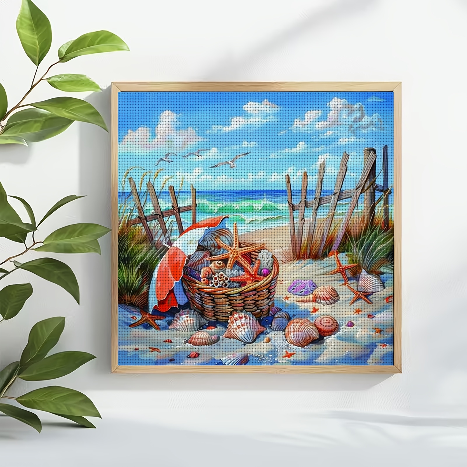 Cross-Stitch Printing Kit Featuring 'Beach Shell Starfish Basket' Design