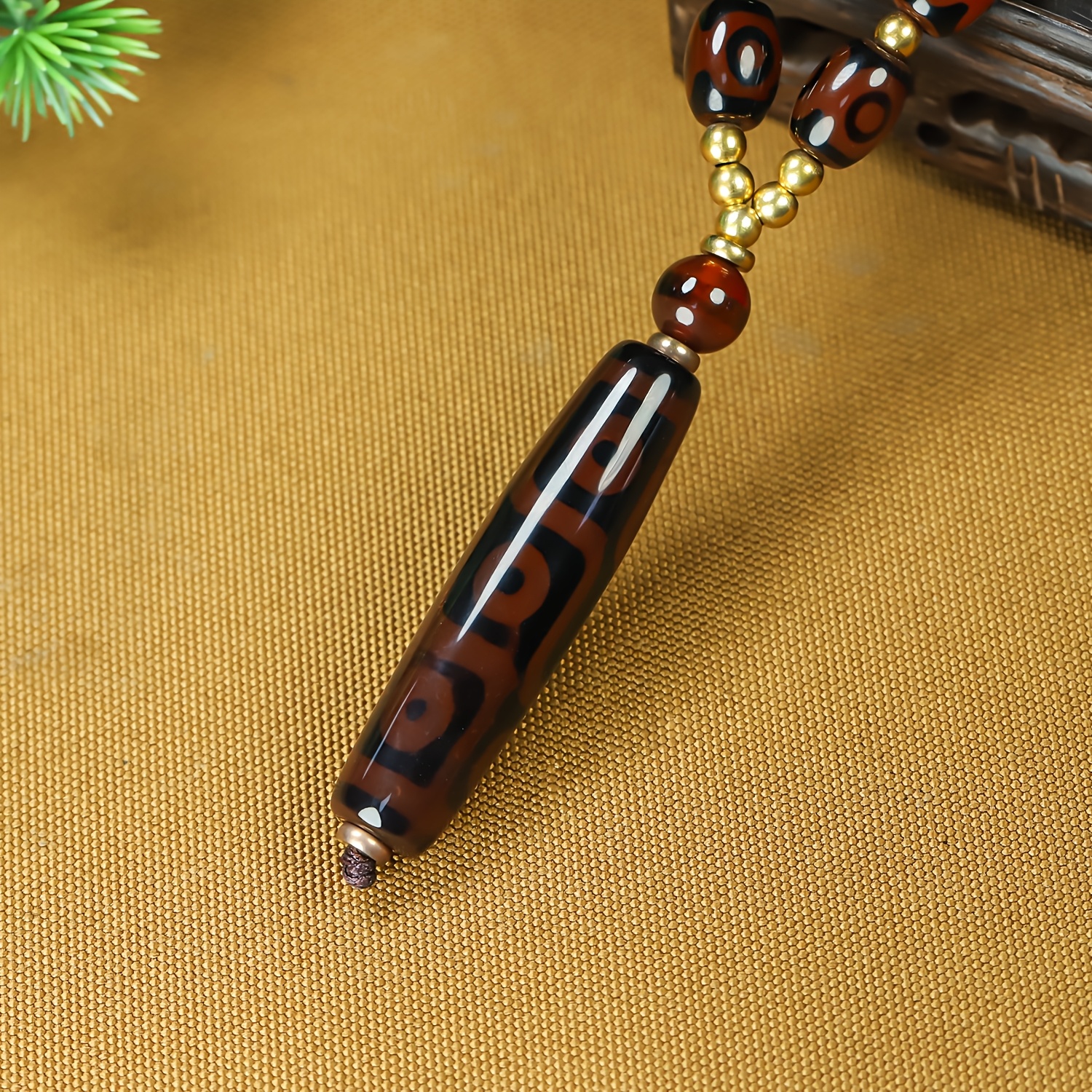 Natural Agate Dzi Bead Necklace in Wine Red