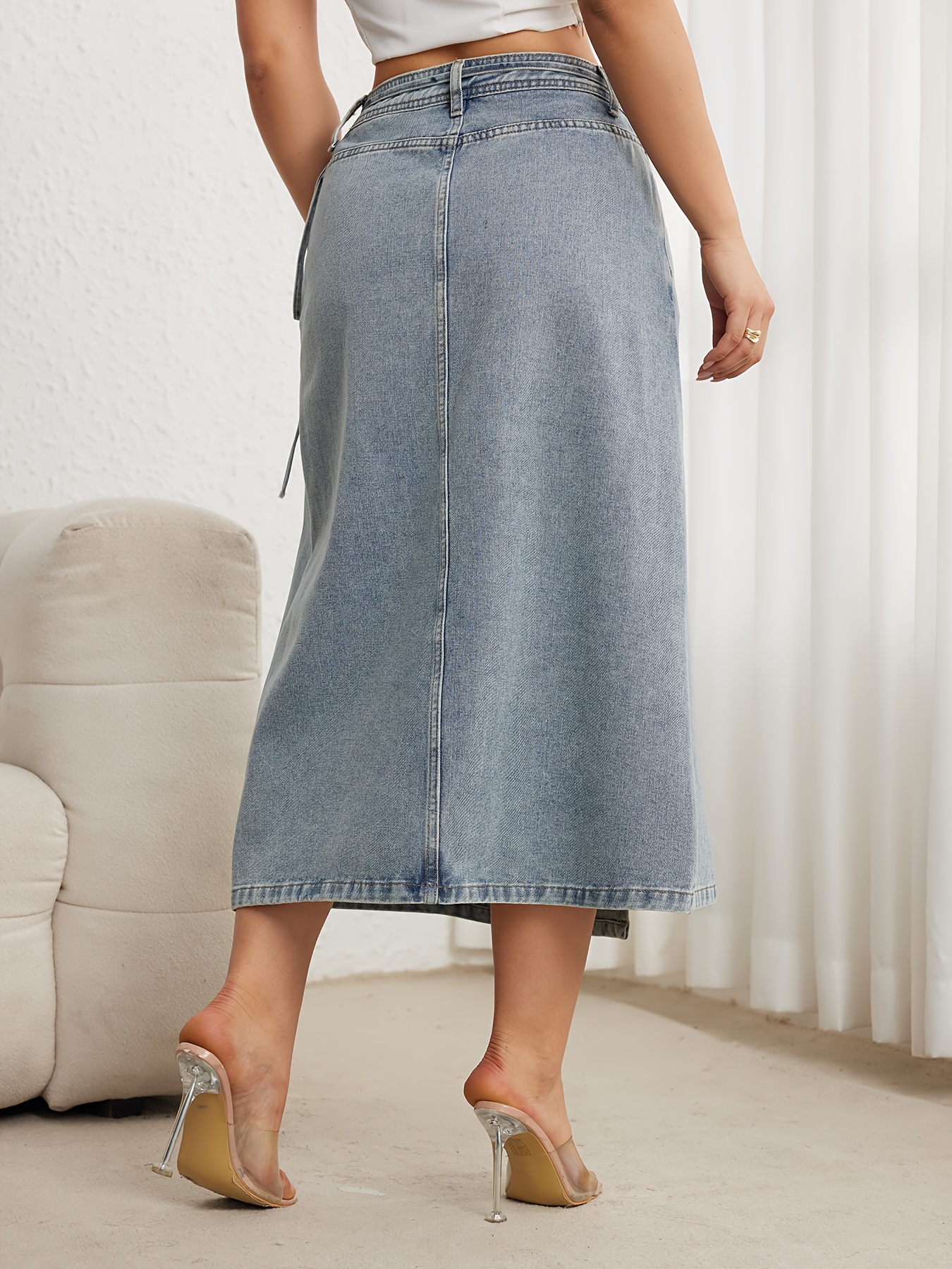womens elegant denim wrap skirt side tie loose fit vintage Temu - Main Image