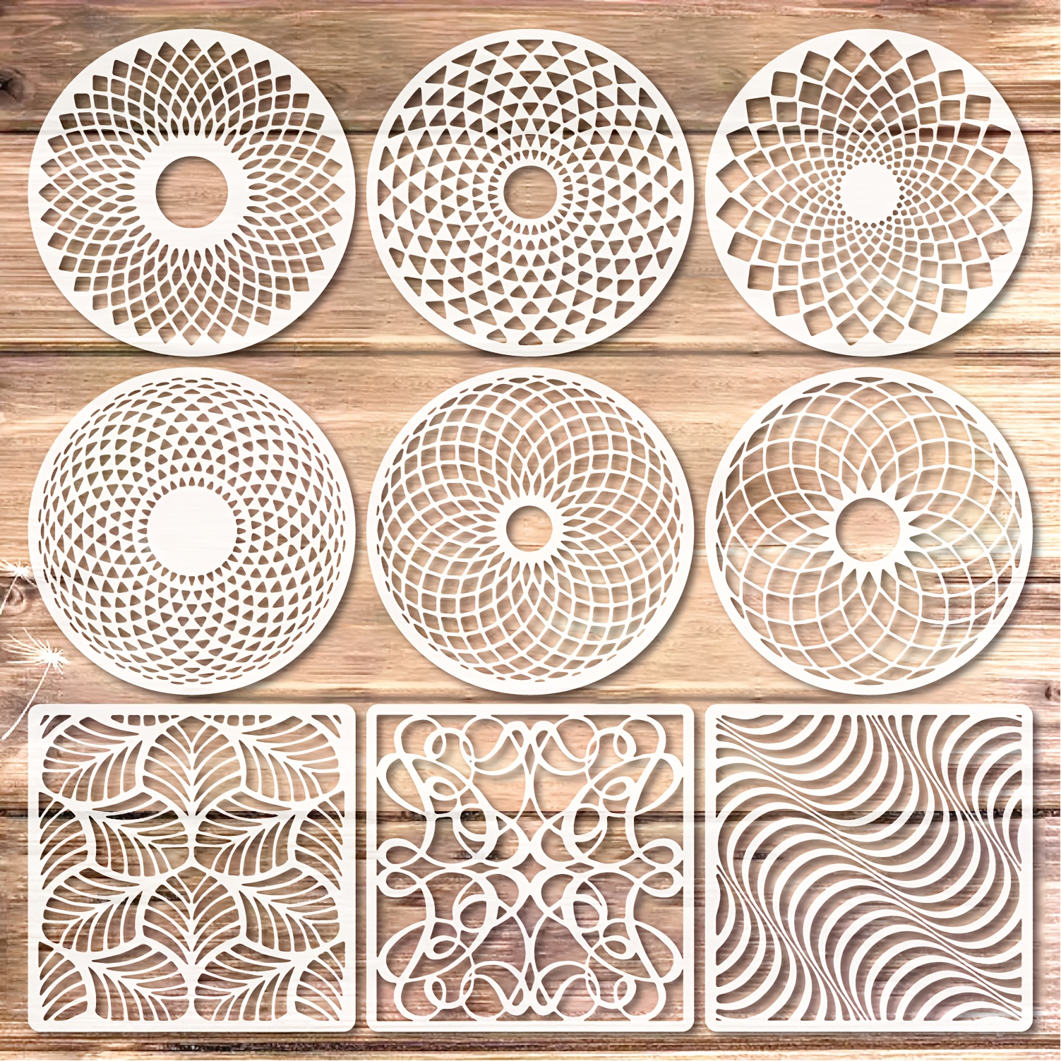 9pcs Reusable Painting Stencil, Sphere & Textured Designs For , Wall Decor, Fabric Crafting & Diy Projects - Plastic - For Artists, Crafters & Diy Enthusiasts - Great Gift