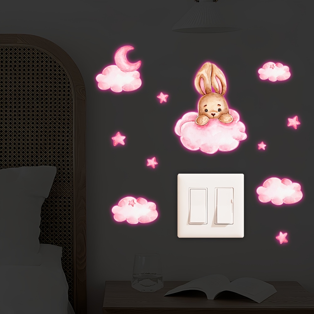 Glow-in-the-Dark Pink Cloud Bunny Wall Sticker