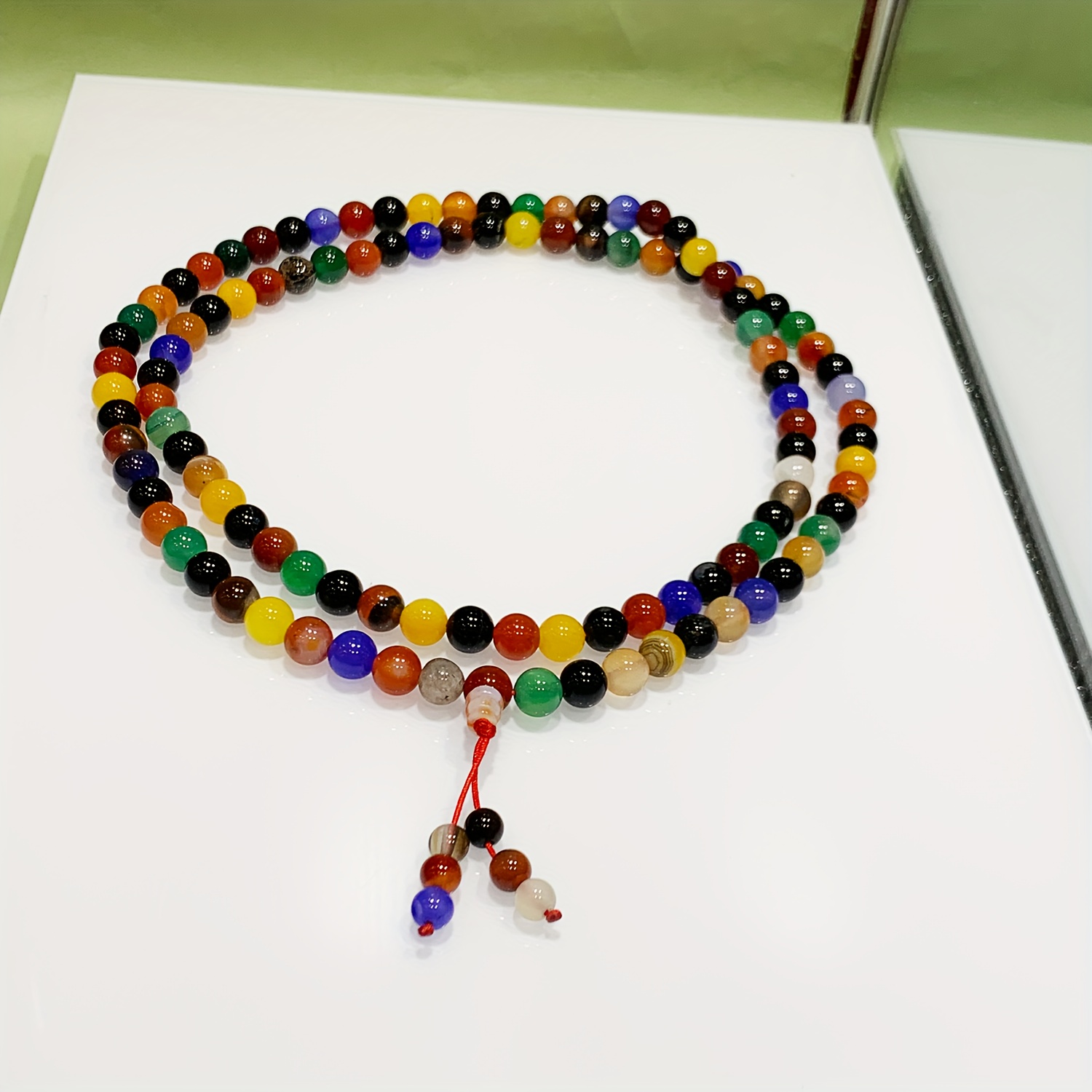 108pcs 8mm Agate Bead Bracelet Multicolor Gemstone Jewelry with Tassel