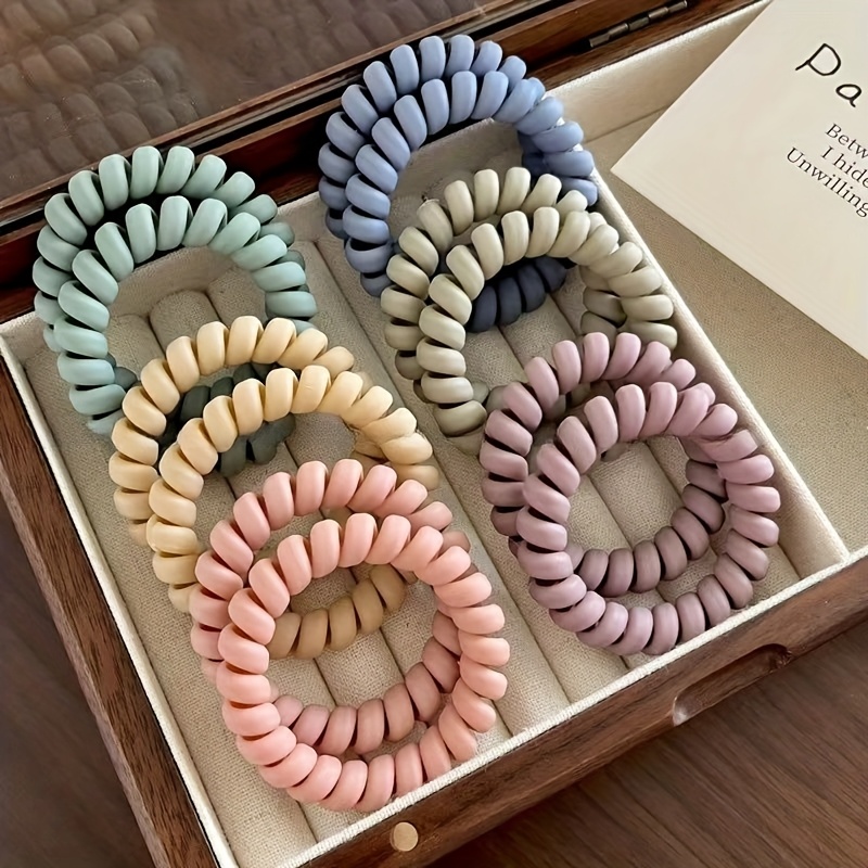 TEMU Set Of 12 Basic Frosted Texture Hair Ties, Waterproof And Sturdy Solid Color Spiral Hair Bands, Ideal For Women Throughout The Year, Practical And Versatile Elastic Hair Additions