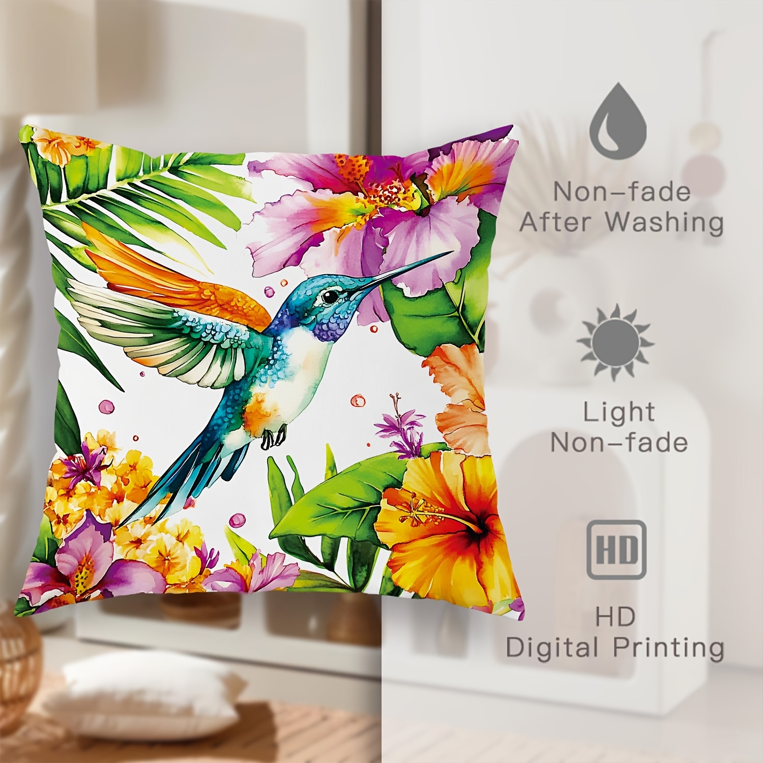4pcs Tropical Hummingbird Hibiscus Flower Throw Pillow Covers Vibrant  Yellow, Purple, Green, Pink, Orange, and Blue Floral Designs, Soft Velvet 