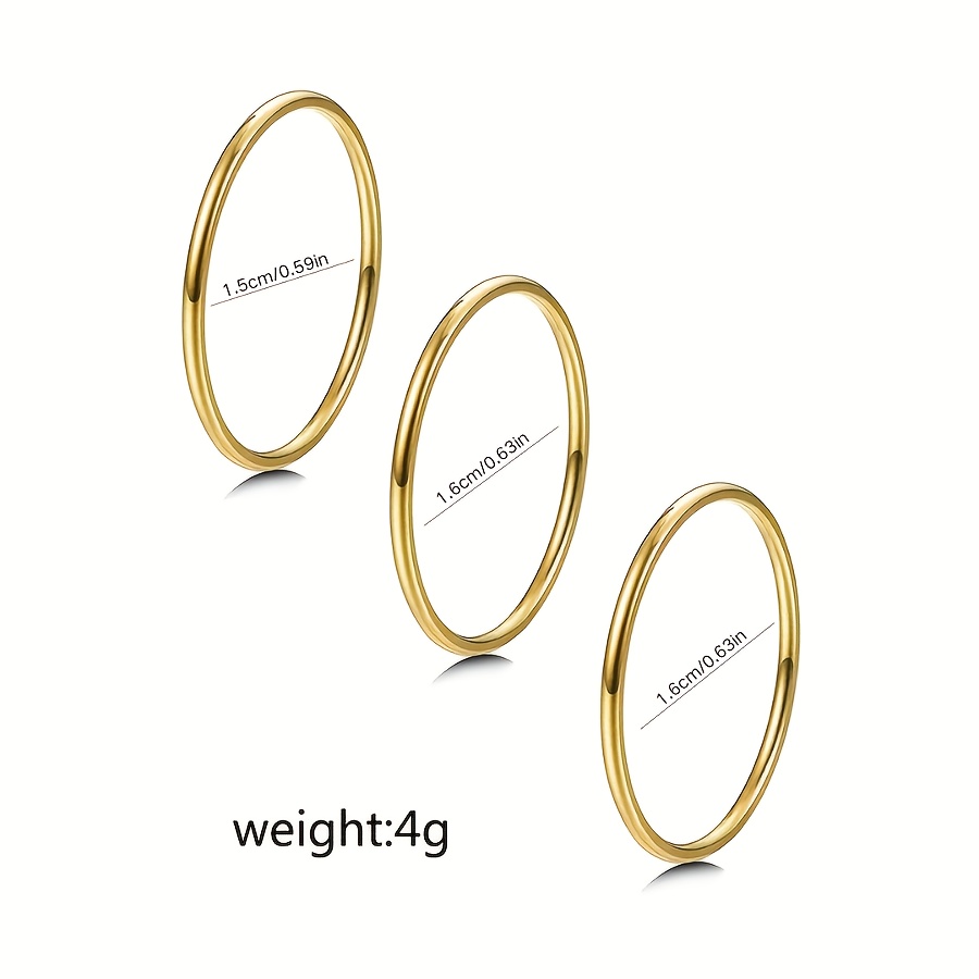 TEMU 3pcs Ultra-thin Stainless Steel Plain Band Set, Stackable Knuckle Rings For Women, Suitable For Daily Wear