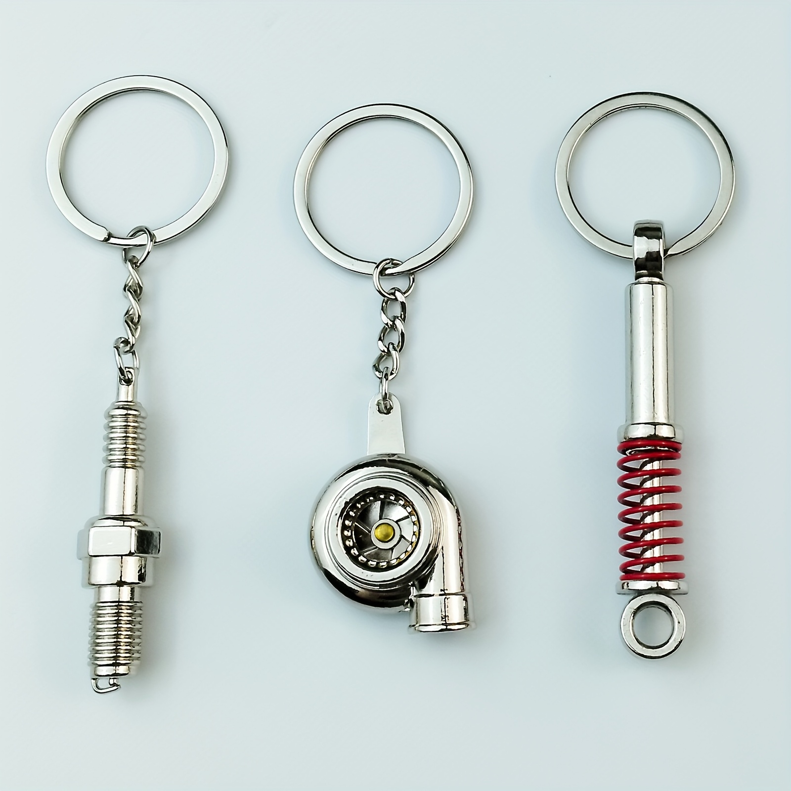 TEMU 3pcs Creative Auto Parts Shaped Keychain | Car , Shock Absorber, Spark Plug Keychains, Casual Alloy And Iron Material, Gift Keyring Bag Purse