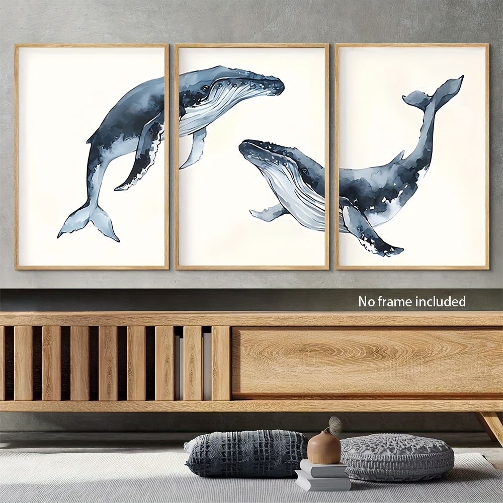 TEMU (canvas Poster Unframes)3pcs[unframed Canvas Whale Trio Print]whale Trio Canvas Art Print - Set Of 3 Whale Wall Decor For Home, Living Room,