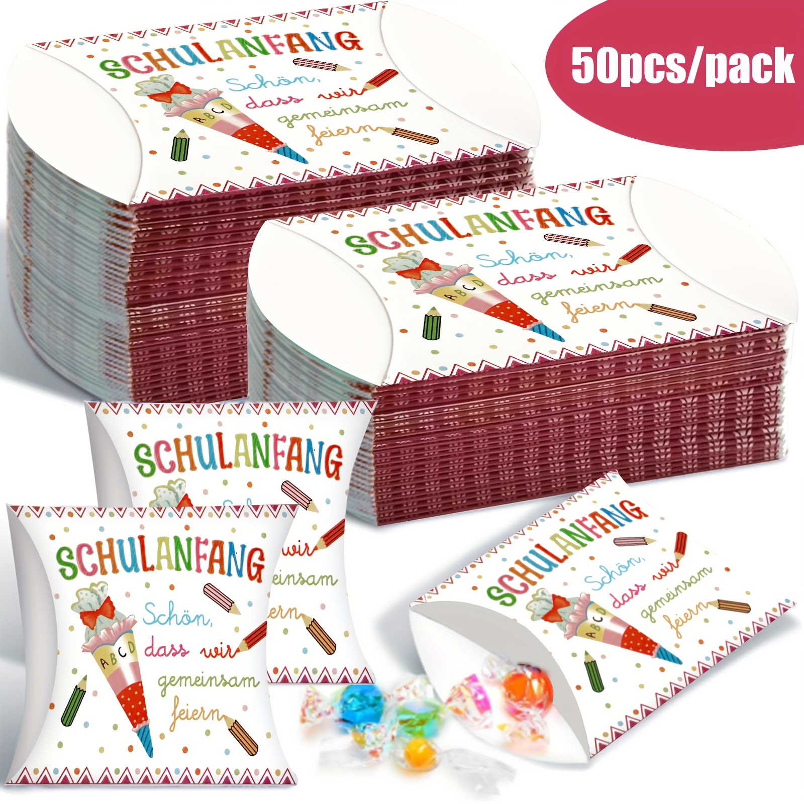 Image of Gift For Her/him 50pcs Pink Back To School Party Candy Gift Boxes - Theme (pencils, Candies) For Classroom Treats, Party Favors, Festive Decorations