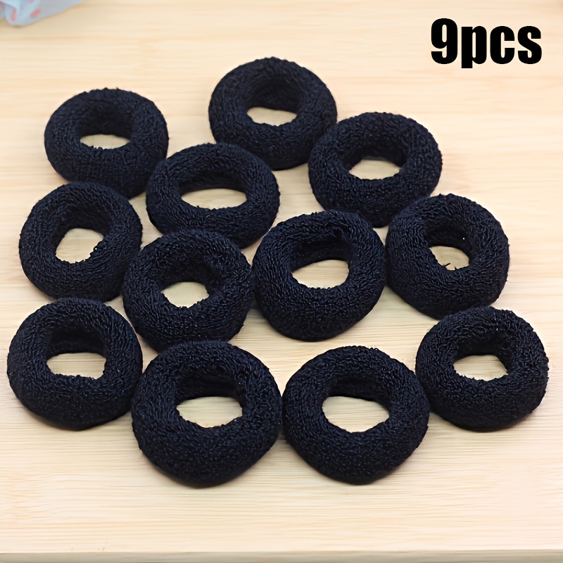 TEMU Lot de 9 élastiques à cheveux noirs épais couture, accessoires à enfiler, bandeaux en velours éponge pour femmes adultes, cordes à cheveux et